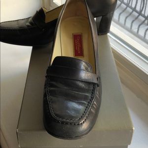 Cole Haan high-heeled black leather loafer